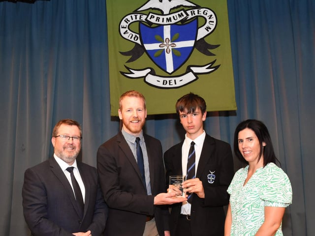 Year 10 Overall Academic prizewinner 2022-2023 Raul Devenenny-Valadez, 10C pictured with Mr J Johnston, Acting Vice-Principal, Mr G Millar, Year Head and Mrs D Duffy, Senior Teacher. (Photos: Jim McCafferty Photography)
