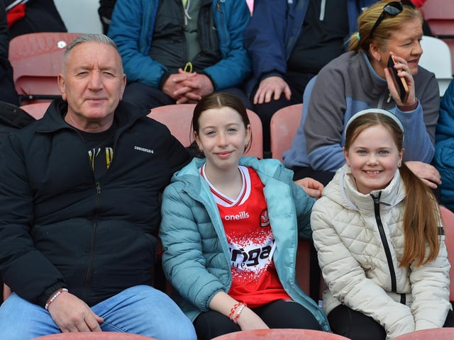 Fans in Celtic Park on Sunday afternoon for Derry's National football League game against Mayo. Photo: George Sweeney