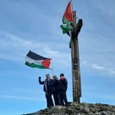 Buncrana Palestinian Support Group securing the flag.