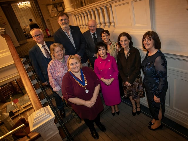 Derry Credit Union retirees Joan Gallagher and Mary Crumley pictured at last week's function with board members. Included are Patricia Doherty, Delma Bogga, Jennifer Turner, Rosemary O'Doherty, John McLaughlin, Sean Hegarty and Leo Simpson.