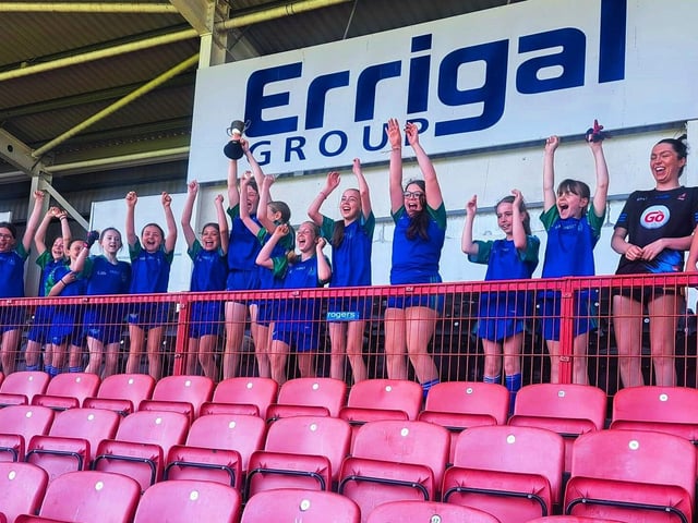 Derry Primary Schools Girls Finals at Celtic Park: Sacred Heart PS celebrates winning the Tower Cup. Photo courtesy of Francis Mallon