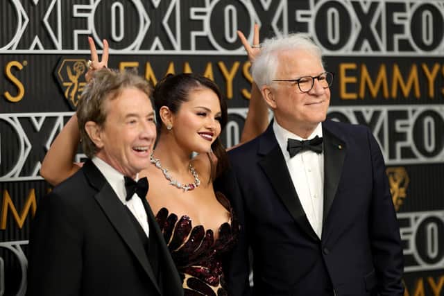 Steve Martin with Martin Short and Selena Gomez attend the 75th Primetime Emmy Awards at Peacock Theatre on January 15, 2024 in Los Angeles, California. (Photo by Neilson Barnard/Getty Images)