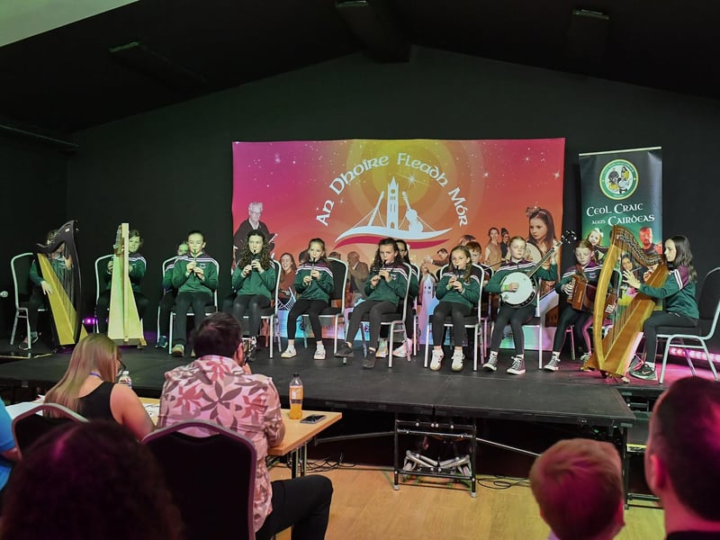 Ceoltoiri Ghrenanachain, from Swatragh, taking part in the Fleadh Mhór Dhoíre Céili Bands competition held in Studio 2. Photo: George Sweeney