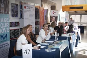 Some of the stalls and exhibitors at a previous Derry Strabane Jobs Fair at the Millennium Forum.