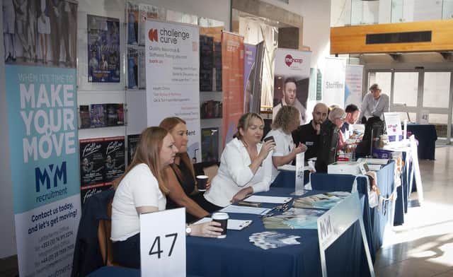 Some of the stalls and exhibitors at a previous Derry Strabane Jobs Fair at the Millennium Forum.