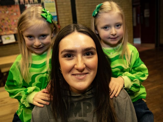 TWINNING. . . .Mum Clara Hutton pictured with twins Una and Sadie (4) during Saturday's Feile event. : .