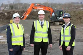 Pictured at the site of Arbour Housing’s new affordable housing development at Buncrana Road in Derry are Danske Bank’s Paul Herbison, Arbour Housing CEO Kieran Matthews, and Jordan Allingham from EHA.