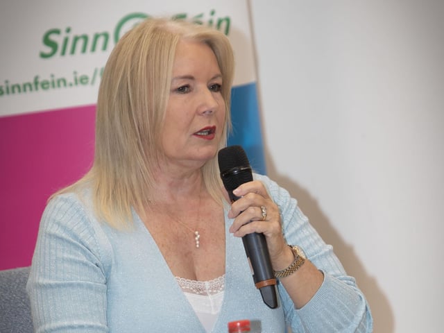 Sinn Féin MP and former General Secretary of the Royal College of Nursing (RCN) Pat Cullen, addressing the audience at the Feile's 'Health and Care in a New Ireland' discussion held at the Gasyard, Derry on Thursday afternoon.  (Photos: Jim McCafferty Photography)