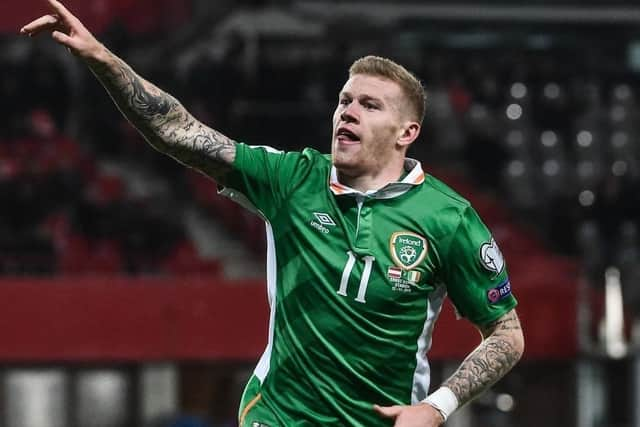 Derry native James McClean celebrates scoring for the Republic of Ireland.