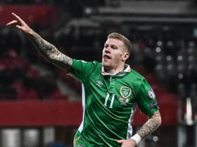 Derry native James McClean celebrates scoring for the Republic of Ireland.