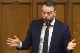 Colum Eastwood speaking in the British House of Commons on Monday, February 26.