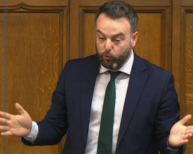 Colum Eastwood speaking in the British House of Commons on Monday, February 26.