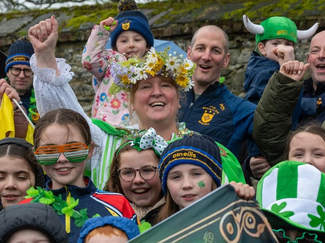 The Deputy Mayor, Alderman Nyree McMorris pictured with some of the young Gaelic players during the St. Patrick's Day Spring Carnival in Derry
The annual St. Patrick’s Day Spring Carnival took to the streets of Derry on Tuesday as the annual celebration brought entertainers into the city centre before a parade watched by thousands made its way down Shipquay Street past the historic Guildhall. Picture Martin McKeown. 17.03.26