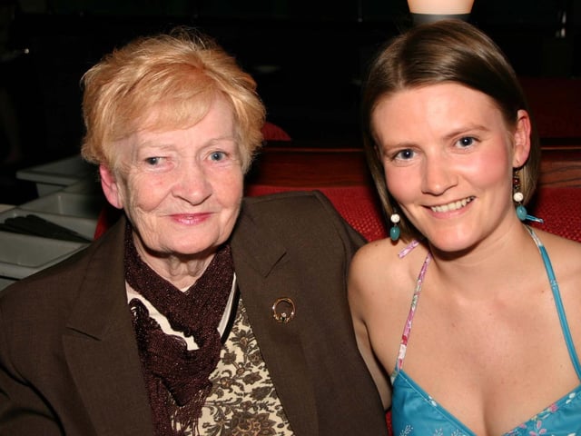 The Birthday girl with Nana Christine McFeely having a good timewith grandaughter Erin. in Pitchers. 4037/dd : Parties and celebrations across Derry in May 2006.
