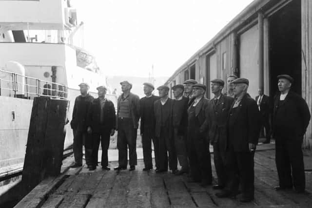 Fifth from right, with glasses, is Tony’s father, Gerry Hassan, who was a winch-operator at the docks. Tony himself often worked Saturday mornings at the docks, after his week’s work at the BSR and could earn more there than at his regular job. In the 1950s, a ‘Scotch Boat’ from Glasgow would dock every second day, later reducing that service to once a week, before eventually stopping.