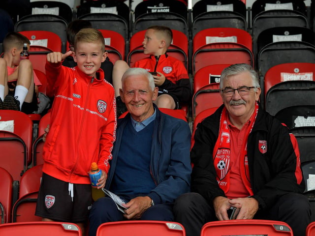 Derry City fans at the game against Sligo Rovers on Friday evening. Photo: George Sweeney. DER2327GS – 052