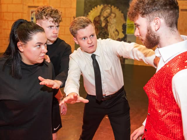 Niamh Morrison, Darragh Keavenney, Ben Strawbridge and John Duffy, pictured at Romeo and Juliet rehearsals at North West Regional College's Foyle Theatre. .