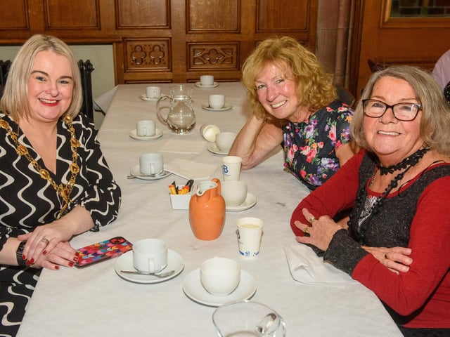 The Mayor Councillor Sandra Duffy once again welcomed people to the Guildhall as she hosted another popular Derry City and Strabane District Council Tea Dance. Included are, Chris Harkin and Resha Collins Picture Martin McKeown. 09.11.22:.:The Mayor's Tea Dance