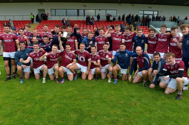 Slaughtneil celebrate their Derry Senior Hurling Championship win over Kevin Lynch’s . Photo: George Sweeney. DER2239GS – 025