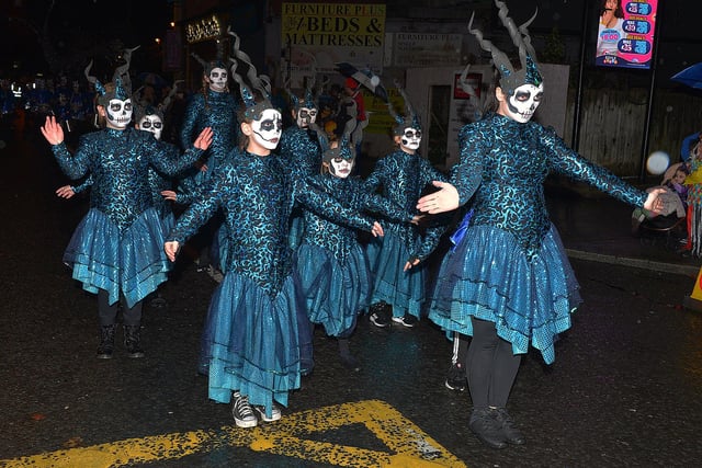 Spooky creatures in the Halloween carnival parade ‘On the Ninth Wave’ on Monday evening.  Photo: George Sweeney.  DER2244GS – 089