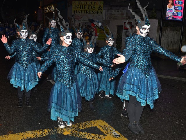 Spooky creatures in the Halloween carnival parade ‘On the Ninth Wave’ on Monday evening.  Photo: George Sweeney.  DER2244GS – 089