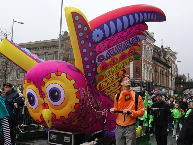 One of the colourful floats at the St. Patrick’s Day Parade. (Photo - Deirdre Heaney, nwpresspics)