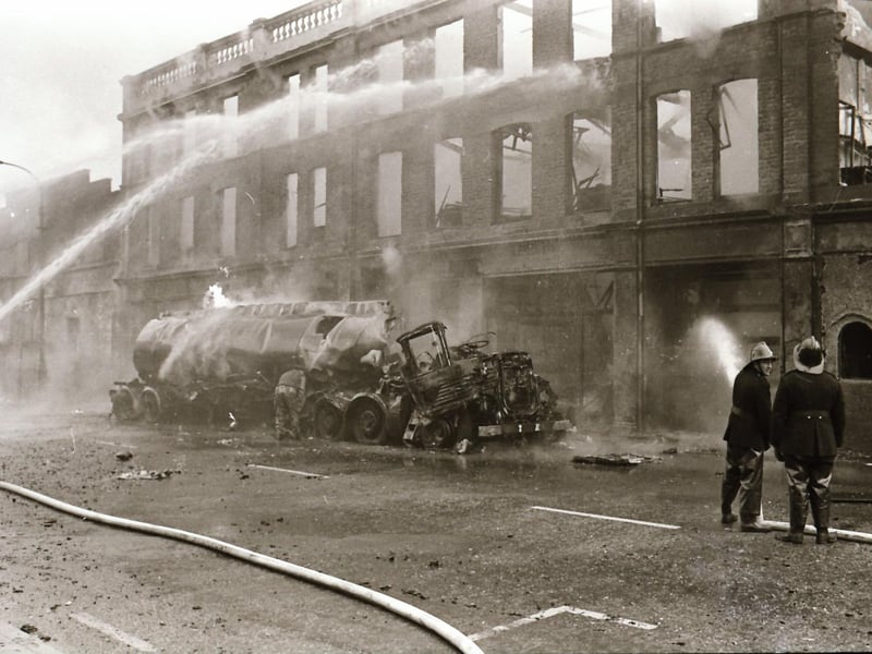 Tanker bomb at Eaton's bakery on Strand Road.