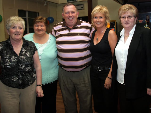 Smiles all round from sisters, Betty, Patricia, Helena and Veronica as Donal celebrates his 50th birthday at The Beechtree Bar 0216JML : Parties and celebrations across Derry in May 2006.