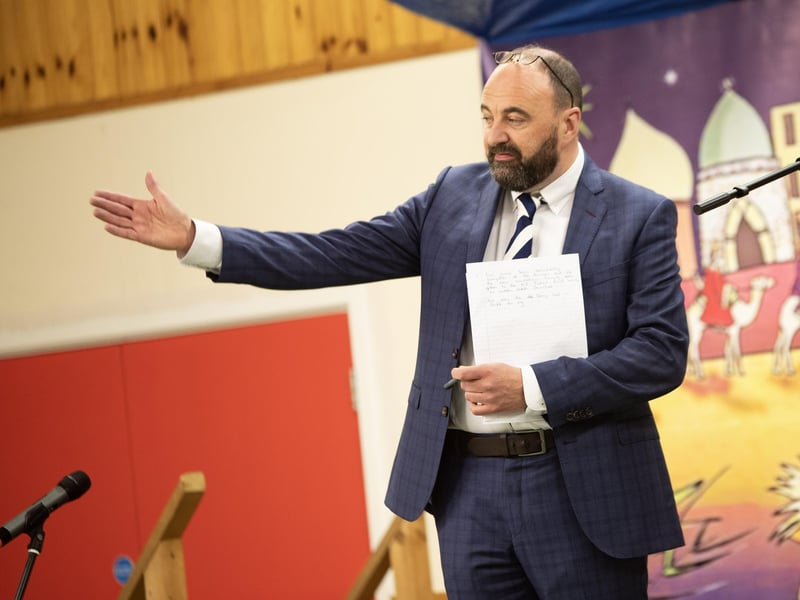 Mr. Feargal Friel, Acting Principal, Hollybush PS addressing parents on Open Day on Thursday last.