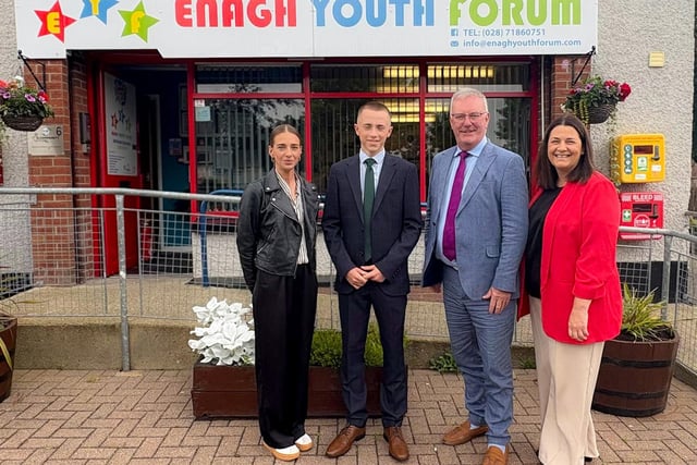 Pictured left to right: Bronagh Wade, former Youth Worker, Kian Hawes UK Youth Parliament, Health Minister Mike Nesbitt and Kian's mum Shauna Hawes.
