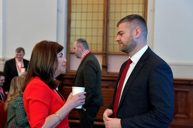 Sinead McLaughlin MLA (Foyle) and Colin McGrath MLA (South Down) at the SDLP annual Conference, on Saturday morning, in St Columb’s Hall. Photo: George Sweeney. DER2312GS – 35 