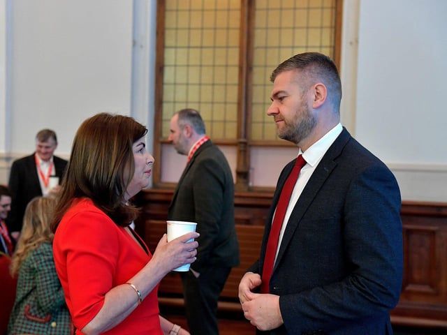Sinead McLaughlin MLA (Foyle) and Colin McGrath MLA (South Down) at the SDLP annual Conference, on Saturday morning, in St Columb’s Hall. Photo: George Sweeney. DER2312GS – 35
