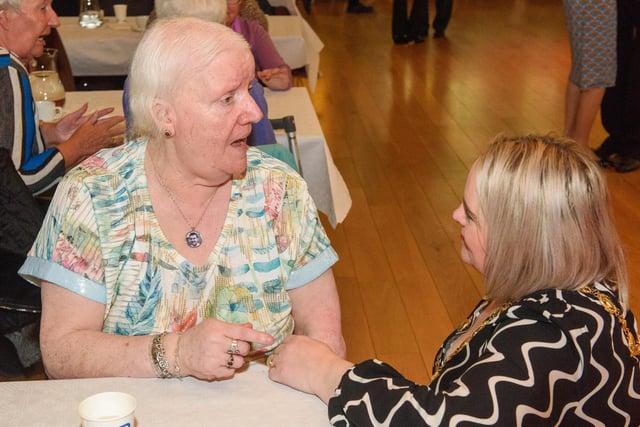 The Mayor Councillor Sandra Duffy once again welcomed people to the Guildhall as she hosted another popular Derry City and Strabane District Council Tea Dance. Included is Marion Strunks. Picture Martin McKeown. 09.11.22:.:The Mayor's Tea Dance