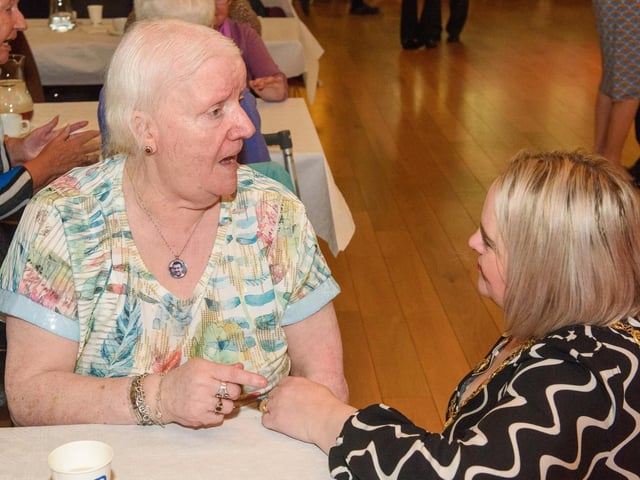The Mayor Councillor Sandra Duffy once again welcomed people to the Guildhall as she hosted another popular Derry City and Strabane District Council Tea Dance. Included is Marion Strunks. Picture Martin McKeown. 09.11.22:.:The Mayor's Tea Dance