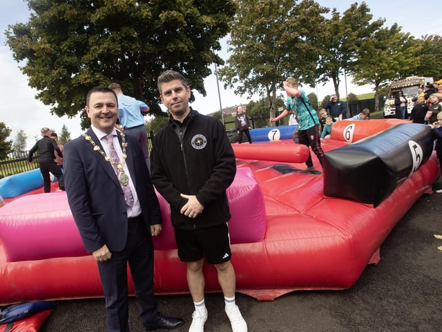 Mayor Ruairí McHugh pictured with Mr. Sean McKay, Acting Principal, St. Brigid's College during Saturday's Festival. (Photos: Jim McCafferty Photography)