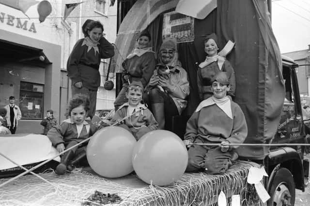 A very festive float at the St. Patrick's Day parade in Moville on March 17, 1993.