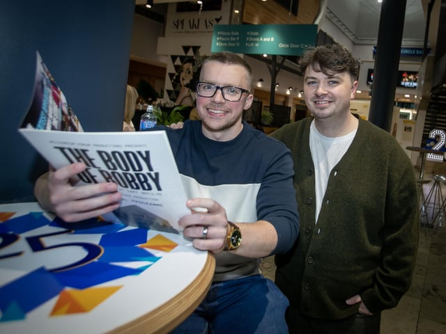 Checking out the programme with Gary at Thursday night's premiere of 'The Body of Bobby' is Mark Condren, a liife-long friend.