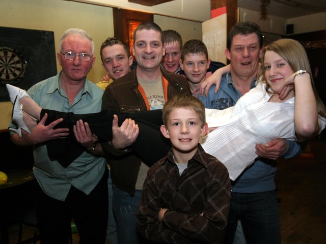 Catherine gets a lift from the boys at her 18th birthday party 033/JML