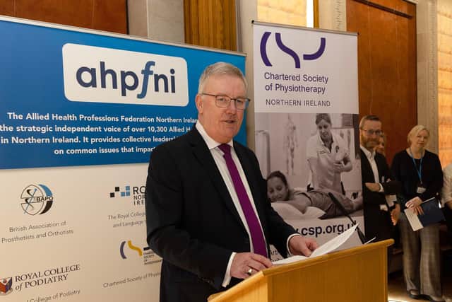 Health Minister Mike Nesbitt addresses event attendees
