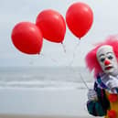 A man dressed as Pennywise the clown from the book and movie IT in Scarborough, England, in 2023. (Photo by Ian Forsyth/Getty Images)