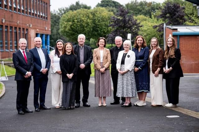 Bishop Donal McKeown and Bishop-Elect of the Diocese of Derry, Bishop Michael Router with guests and staff from St Columb's College.