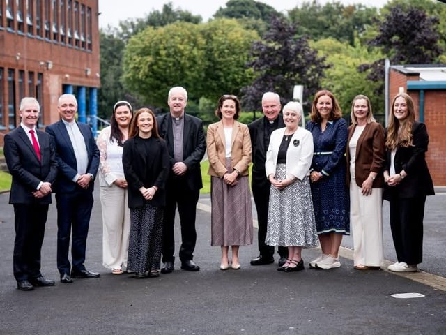 Bishop Donal McKeown and Bishop-Elect of the Diocese of Derry, Bishop Michael Router with guests and staff from St Columb's College.