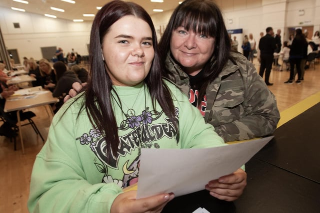 St. Mary's College student Erin Maguire shares her results with mum Pauline on Thursday morning.