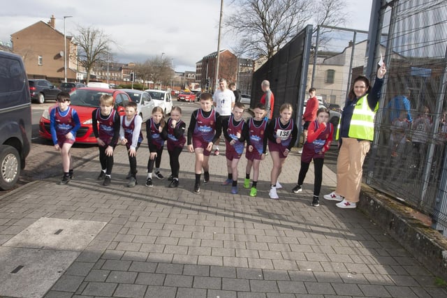Aisling Hutton prepares to start the St. John’s PS for their heat of the Young People’s 5k Dash on Thursday from Pilot’s Row Centre on Thursday morning.