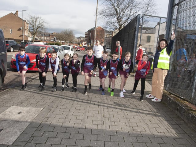 Aisling Hutton prepares to start  the St. John’s PS for their heat of the Young People’s 5k Dash on Thursday from Pilot’s Row Centre on Thursday morning.