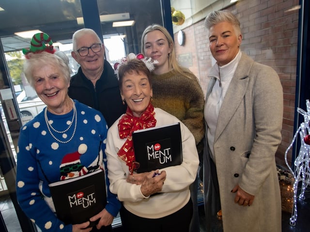 Pictured enjoying Santa Saturday at Derry Credit Union are from left, Berna Lynch, Liam Browne,  Isobelle Browne. Liam, ,Grace Canning and Colleen Canning. (Photos: Jim McCafferty Photography) : .