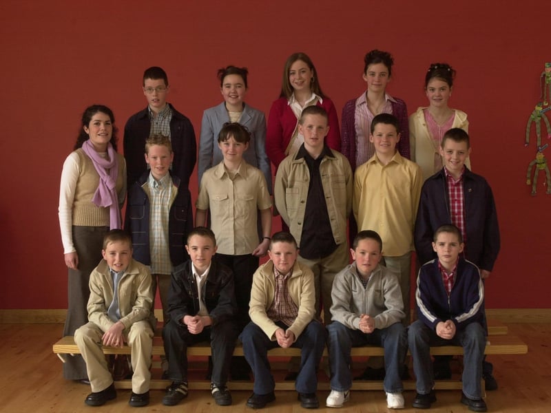 Children from St Aengus National School, Bridgend, who were confirmed at St Aengus Chapel, Burt, by Most Reverent Fr. Francis Lagan, Auxiliary Bishop of Derry. Included is class teacher Pauline Caldwell.