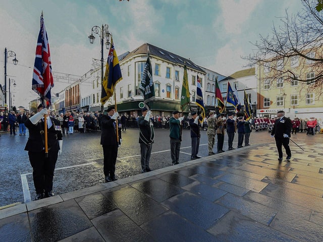 Standard Bearers at the Royal British Legion Waterside Remembrance Sunday held at the Cenotaph in the Diamond. Photo: George Sweeney