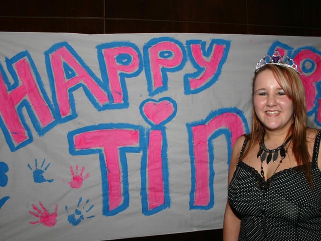 Tina McMonagle gets a surprise at the 18th birthday in the Tower Hotel 2506/dd : Parties and nights out in Derry and Donegal in February 2006.