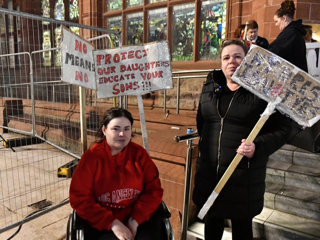 Women who attended the Rally for Womens Safety held in the Guildhall Square on Friday evening. Photo: George Sweeney